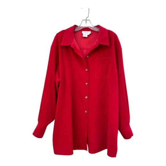 Smooth Lipstick Red Long Sleeve Oversize Button-Up Shirt Jacket Size 2X - Picture 4 of 12
